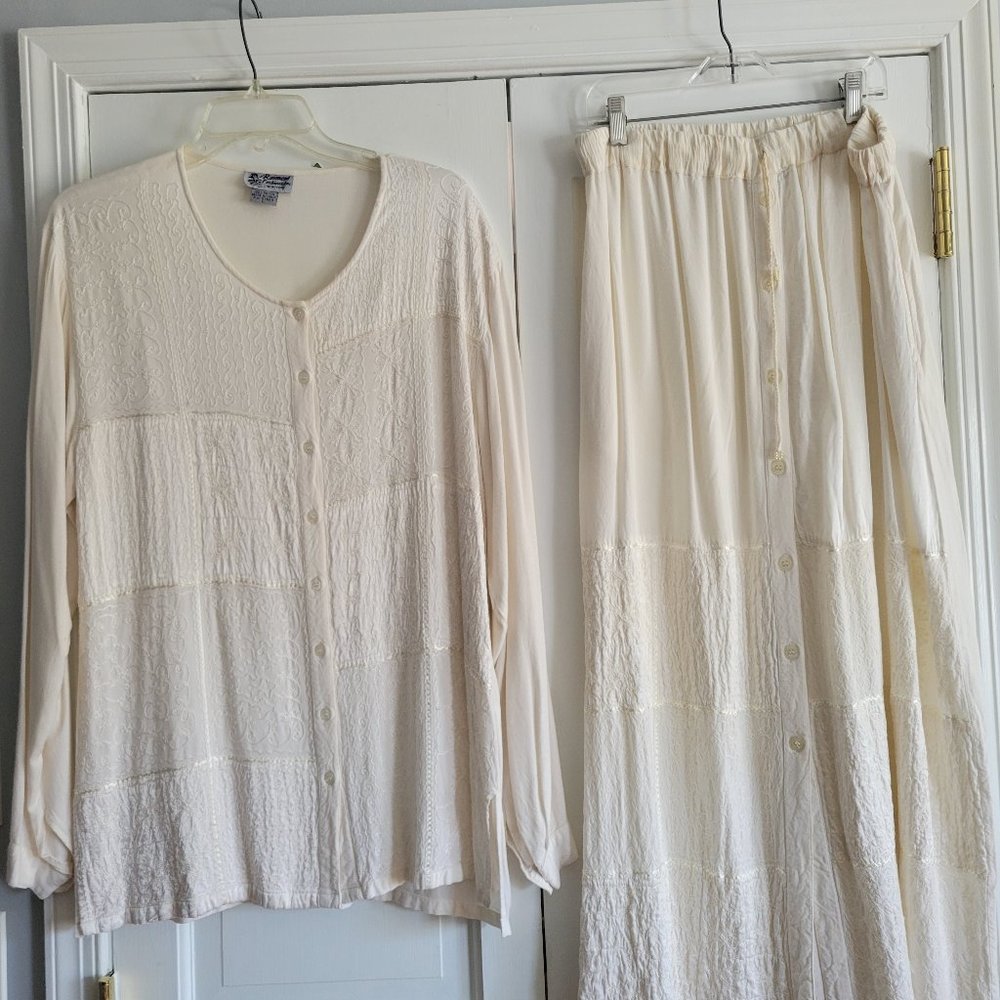 Ladies long sleeve button down tunic and matching skirt